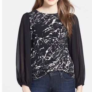 NWOT VINCE CAMUTO MARBLE TOP W.SHEER SLEEVES-LARGE